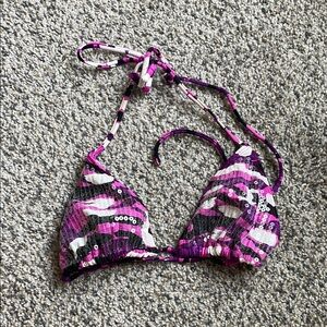Y2k White black and Purple Camouflage and sequin Bikini Top